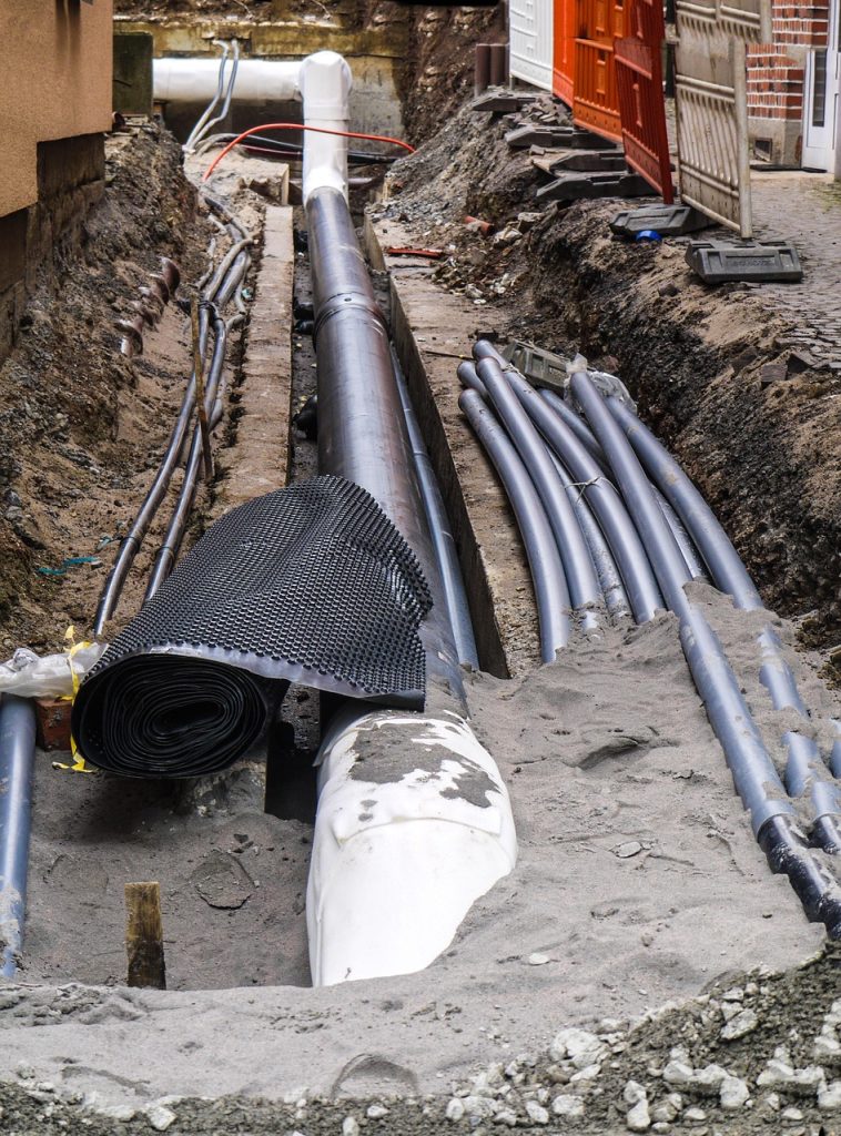 construction site, tube, nature, earthworks, excavation, underground cables, to build, construction work, dirty, work, embarrassed, parallel, protection, insulation, barrier, water pipe, channel, road construction, sand, underground, city, supply, warmth, water, electricity, piping, pipelines, wastewater